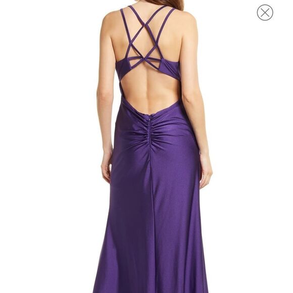Morgan & Co 11 long purple maxi dress backless strapy stretchy prom party - Picture 2 of 9